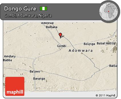 Shaded Relief Panoramic Map of Dongo Gure