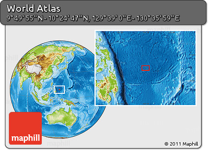Physical Location Map of the Area around 10° 7' 21" N, 130° 7' 30" E