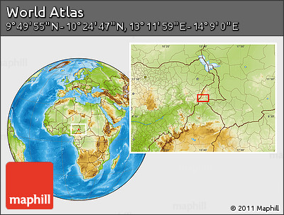 Physical Location Map of the Area around 10° 7' 21" N, 13° 40' 30" E