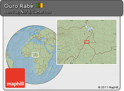 Savanna Style Location Map of Ouro Rabé, hill shading