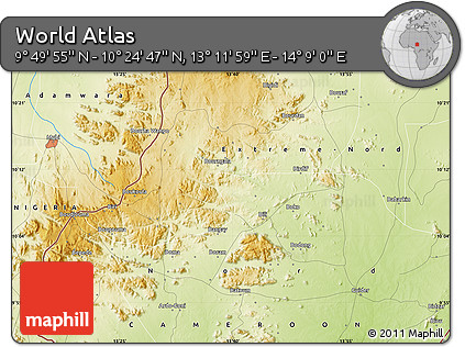 Physical Map of the Area around 10° 7' 21" N, 13° 40' 30" E