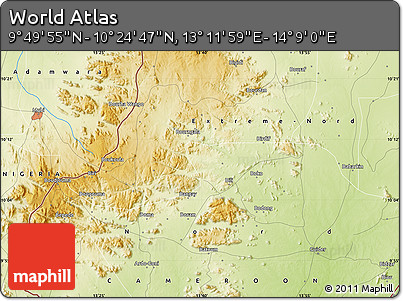 Physical Map of the Area around 10° 7' 21" N, 13° 40' 30" E