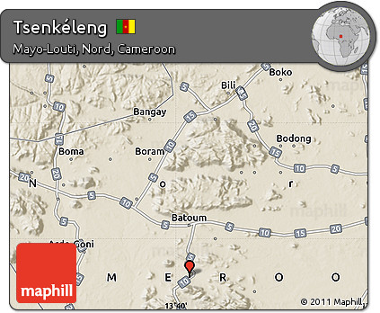 Shaded Relief Map of Tsenkéleng