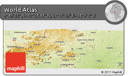 Physical Panoramic Map of the Area around 10° 7' 21" N, 13° 40' 30" E