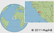 Savanna Style Location Map of the area around 10° 7' 21" N, 13° 31' 30" W