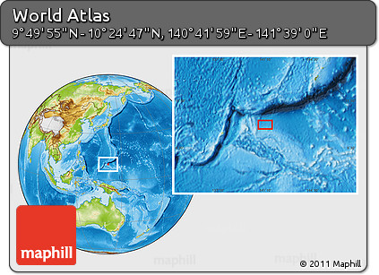 Physical Location Map of the Area around 10° 7' 21" N, 141° 10' 30" E