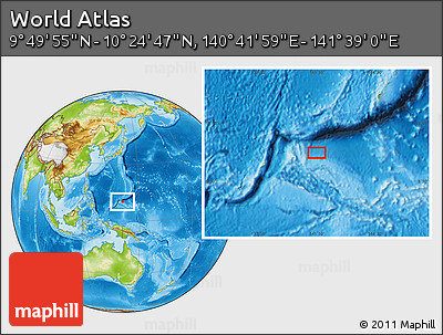 Physical Location Map of the Area around 10° 7' 21" N, 141° 10' 30" E
