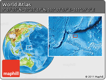 Physical Location Map of the Area around 10° 7' 21" N, 141° 10' 30" E