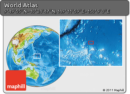 Physical Location Map of the Area around 10° 7' 21" N, 149° 40' 30" E