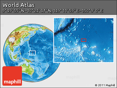 Physical Location Map of the Area around 10° 7' 21" N, 149° 40' 30" E
