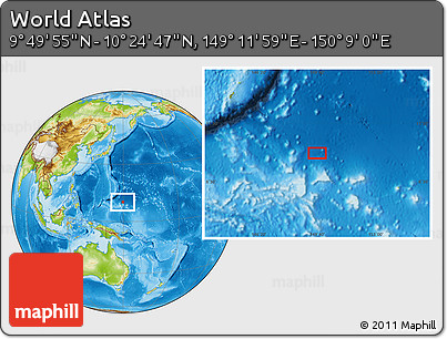 Physical Location Map of the Area around 10° 7' 21" N, 149° 40' 30" E