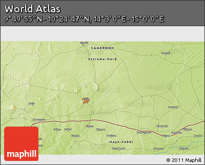 Physical 3D Map of the Area around 10° 7' 21" N, 14° 31' 30" E