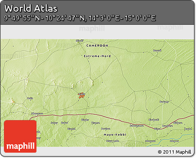 Physical 3D Map of the Area around 10° 7' 21" N, 14° 31' 30" E
