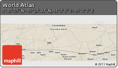 Shaded Relief Panoramic Map of the Area around 10° 7' 21" N, 14° 31' 30" E