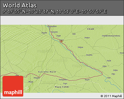 Physical 3D Map of the Area around 10° 7' 21" N, 15° 22' 30" E