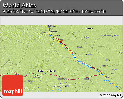 Physical 3D Map of the Area around 10° 7' 21" N, 15° 22' 30" E