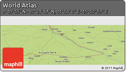 Physical Panoramic Map of the Area around 10° 7' 21" N, 15° 22' 30" E