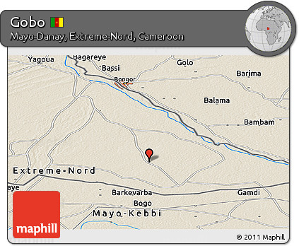 Shaded Relief Panoramic Map of Gobo