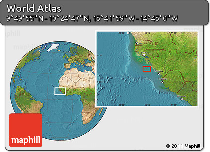 Satellite Location Map of the Area around 10° 7' 21" N, 15° 13' 29" W