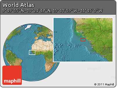 Satellite Location Map of the Area around 10° 7' 21" N, 15° 13' 29" W