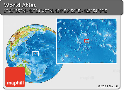 Physical Location Map of the Area around 10° 7' 21" N, 162° 25' 30" E