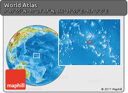 Physical Location Map of the Area around 10° 7' 21" N, 166° 40' 30" E