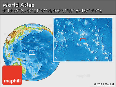 Physical Location Map of the Area around 10° 7' 21" N, 166° 40' 30" E