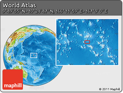 Physical Location Map of the Area around 10° 7' 21" N, 166° 40' 30" E