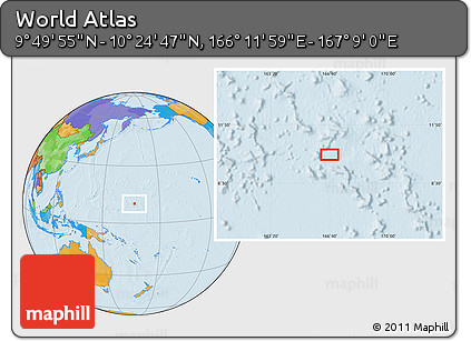 Political Location Map of the Area around 10° 7' 21" N, 166° 40' 30" E