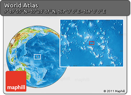 Physical Location Map of the Area around 10° 7' 21" N, 167° 31' 30" E