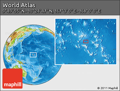 Physical Location Map of the Area around 10° 7' 21" N, 167° 31' 30" E
