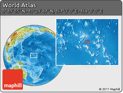 Physical Location Map of the Area around 10° 7' 21" N, 167° 31' 30" E