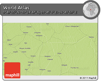 Physical 3D Map of the Area around 10° 7' 21" N, 16° 13' 30" E