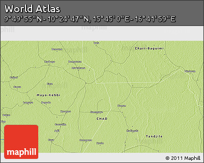 Physical 3D Map of the Area around 10° 7' 21" N, 16° 13' 30" E