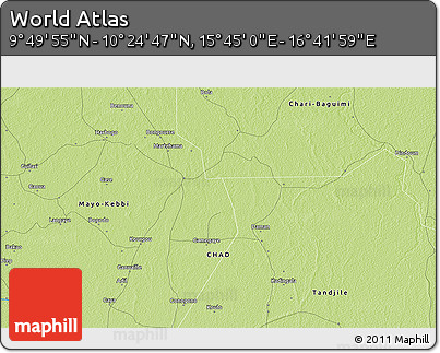 Physical 3D Map of the Area around 10° 7' 21" N, 16° 13' 30" E