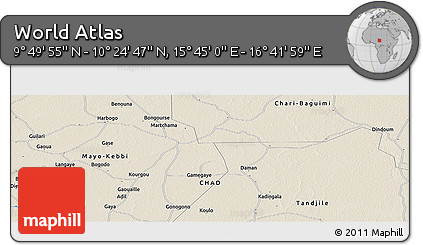 Shaded Relief Panoramic Map of the Area around 10° 7' 21" N, 16° 13' 30" E