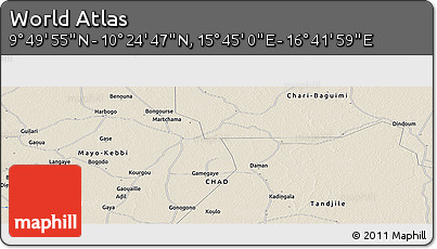 Shaded Relief Panoramic Map of the Area around 10° 7' 21" N, 16° 13' 30" E