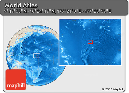 Shaded Relief Location Map of the Area around 10° 7' 21" N, 176° 52' 30" E