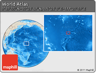 Shaded Relief Location Map of the Area around 10° 7' 21" N, 176° 52' 30" E