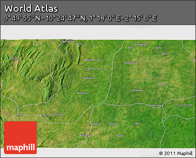 Satellite 3D Map of the Area around 10° 7' 21" N, 1° 46' 29" E