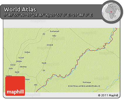 Physical 3D Map of the Area around 10° 7' 21" N, 21° 19' 30" E