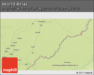 Physical 3D Map of the Area around 10° 7' 21" N, 21° 19' 30" E