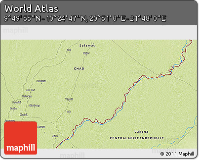 Physical 3D Map of the Area around 10° 7' 21" N, 21° 19' 30" E