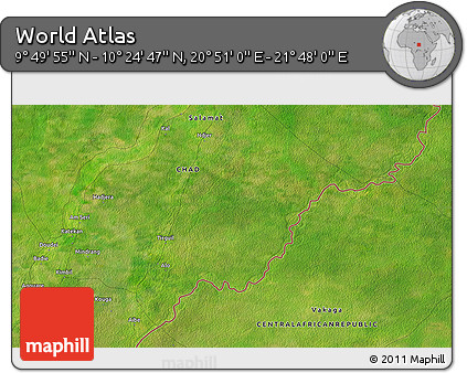 Satellite 3D Map of the Area around 10° 7' 21" N, 21° 19' 30" E