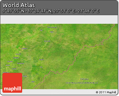 Satellite 3D Map of the Area around 10° 7' 21" N, 21° 19' 30" E