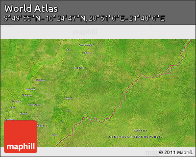 Satellite 3D Map of the Area around 10° 7' 21" N, 21° 19' 30" E
