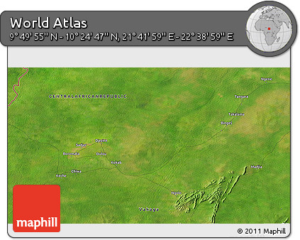 Satellite 3D Map of the Area around 10° 7' 21" N, 22° 10' 29" E