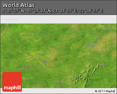 Satellite 3D Map of the Area around 10° 7' 21" N, 22° 10' 29" E