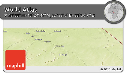 Physical Panoramic Map of the Area around 10° 7' 21" N, 23° 1' 29" E