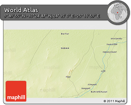Physical 3D Map of the Area around 10° 7' 21" N, 24° 43' 30" E